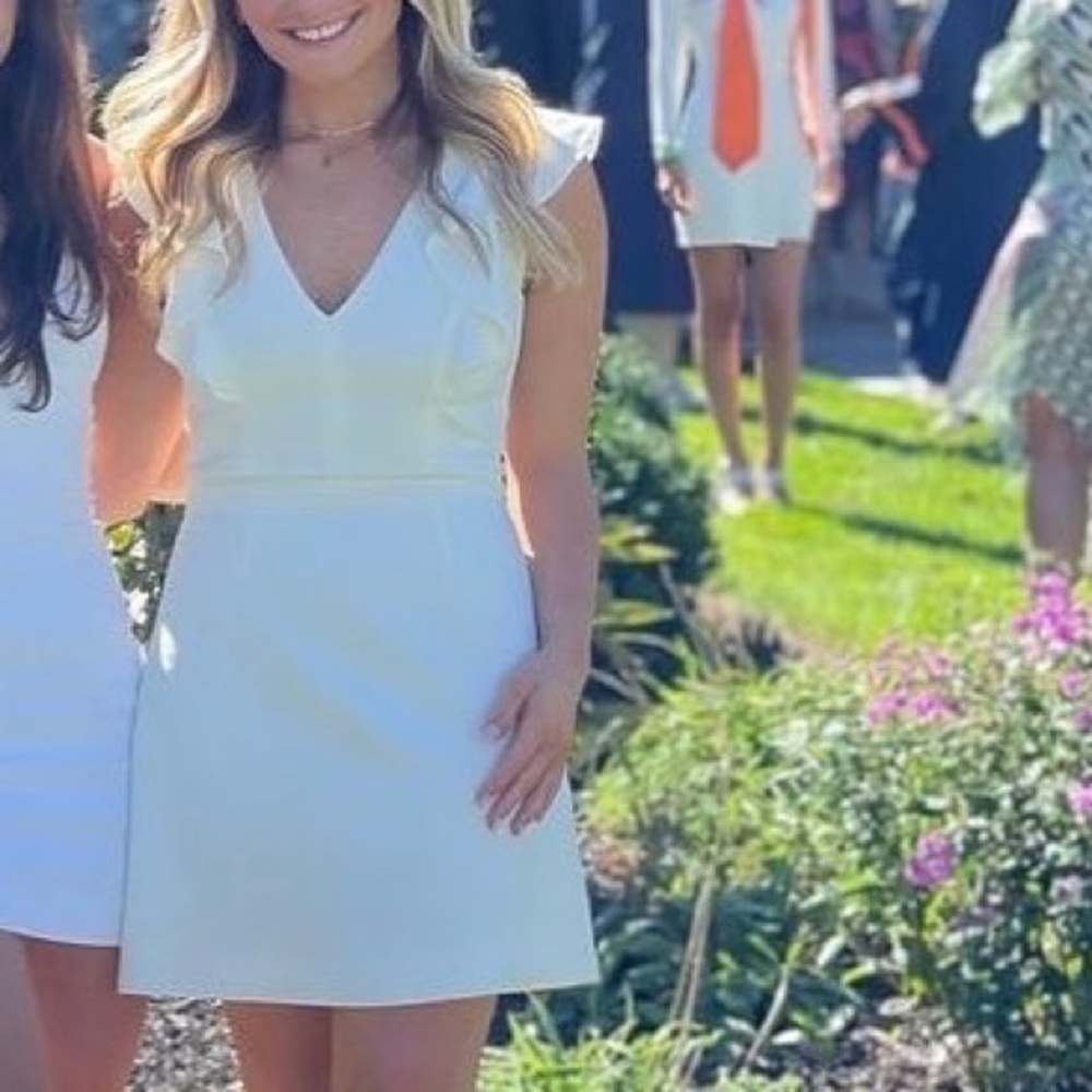 French connection white ruffle dress worn once bridal, graduation , prom